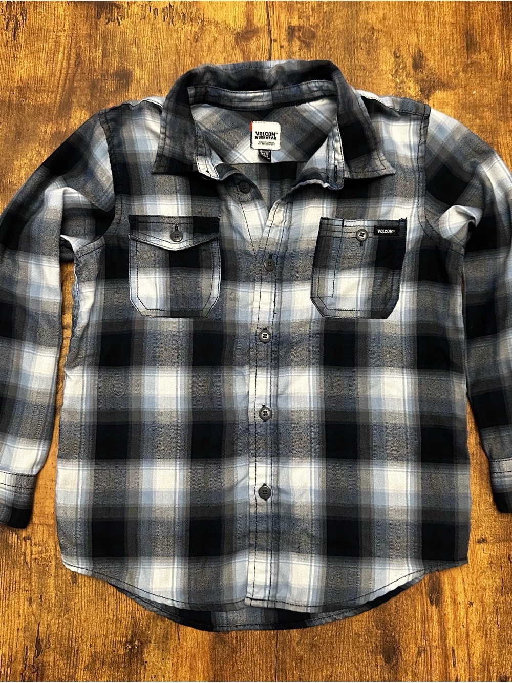 Volcom Boys Black & Blue Plaid Button-Down Shirt #240